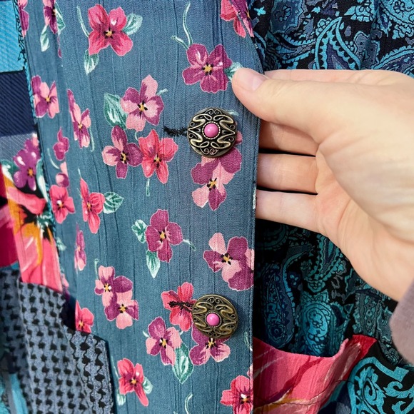 VTG 90s Carole Little Patchwork Floral Paisley Blazer Jacket Womens L Blue Pink - Picture 3 of 5